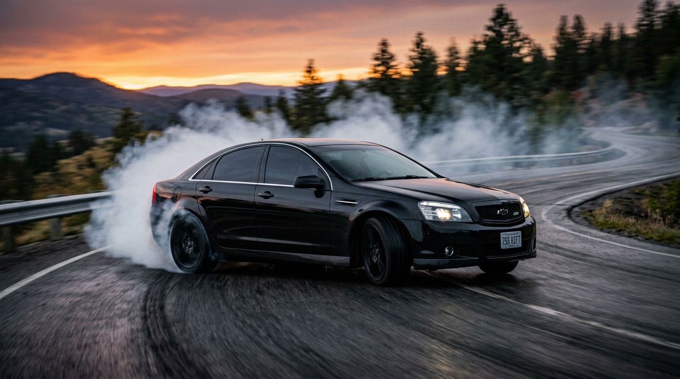 2015 Chevrolet Caprice SS drifting with tire smoke